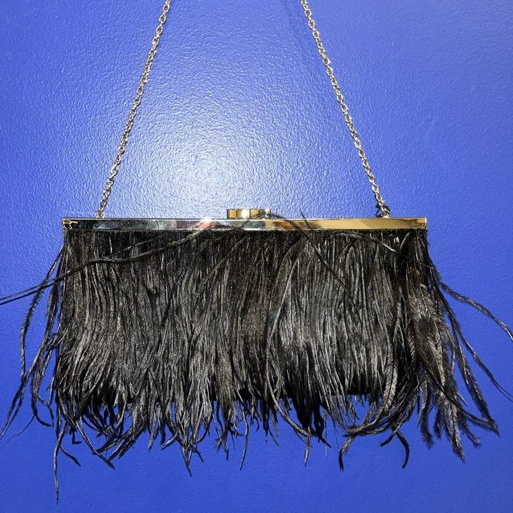 Black Feather Clutch Bag